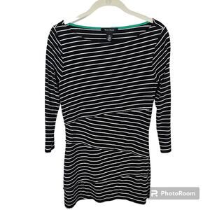White House Black Market Tiered Tunic Black with White, 3/4 Sleeves XS
